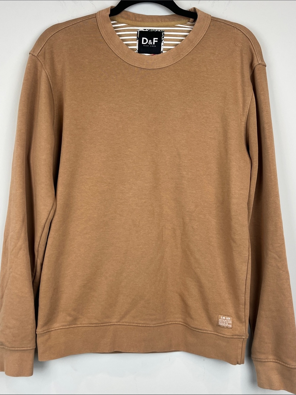 Denim & flower Ricky Singh crew neck sweatshirt tan khaki slim fit size small